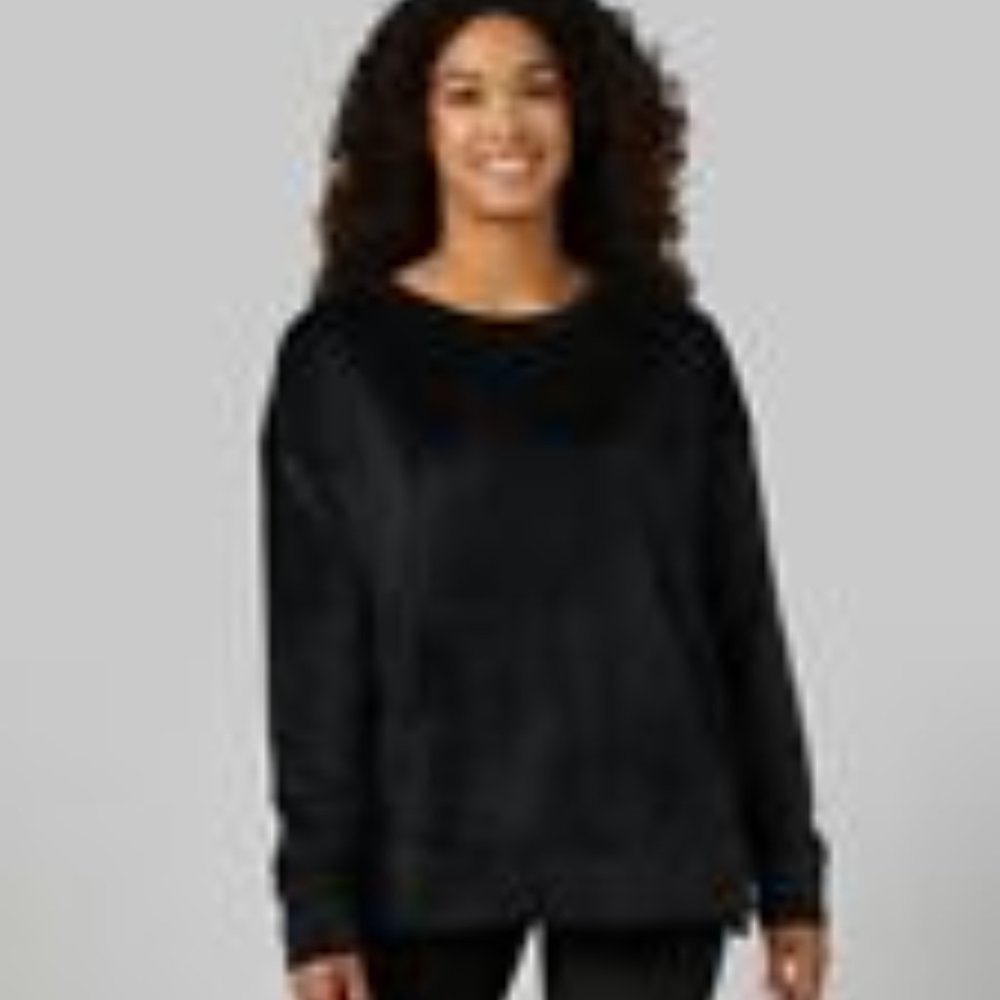 32 Degrees Womens Velour Drop-Shoulder Hoodie Black Size Large Extra Warm